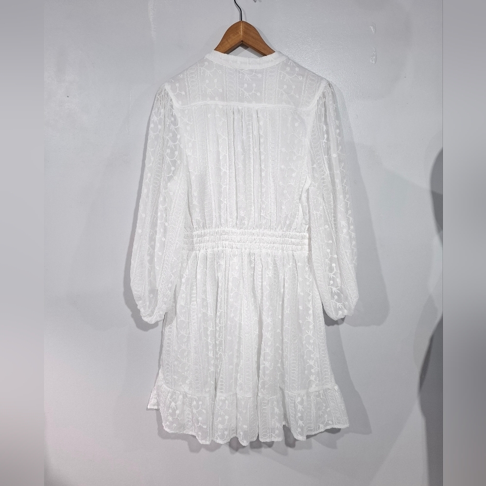 Baltic Born White Eyelet Embroidered Ruffle Long Sleves Midi Dress Sz XL Cottage - Picture 6 of 12
